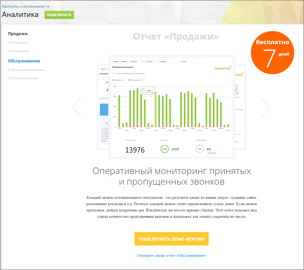 Страница инструмента «Аналитика»