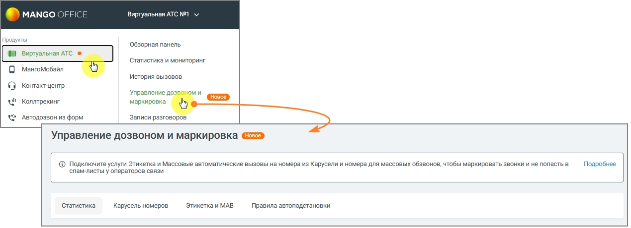Управление дозвоном и маркировка