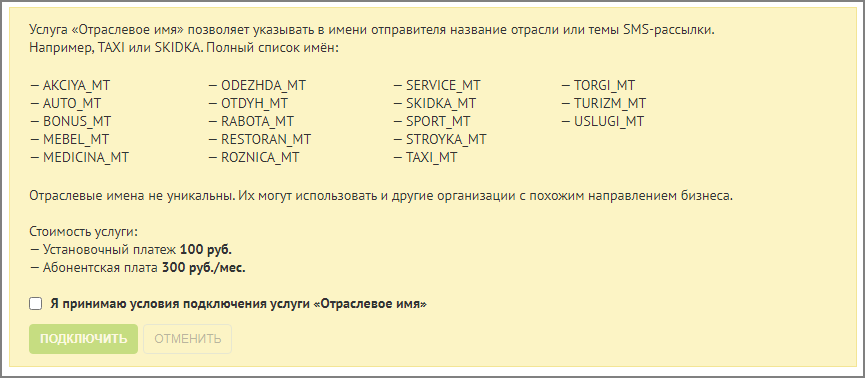 Выбор отраслевого имени