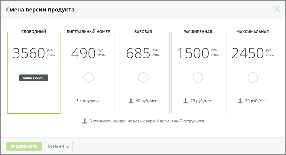 Выбор версии продукта