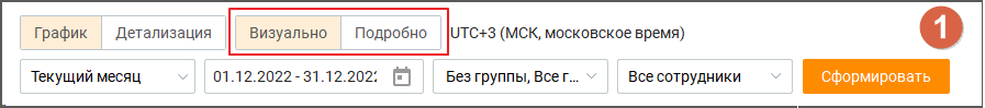 Выбор режима отображения отчета