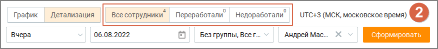 Фильтры отчета графика работы