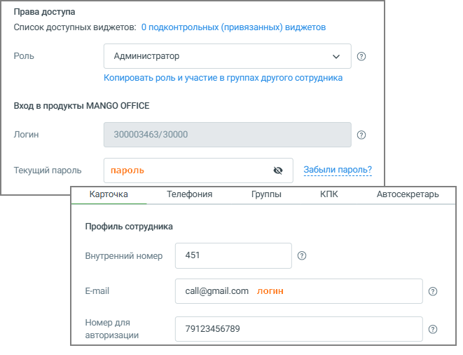 Поле E-mail в профиле сотрудника