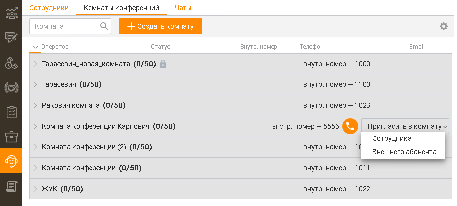 Список комнат конференций